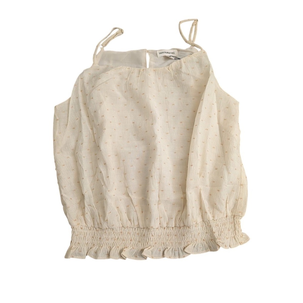Dance & Marvel Cream Swiss Dot Smocked Hem Cami Top Size S New